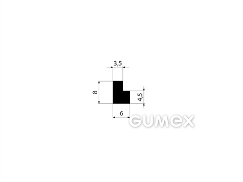 Gumový profil tvaru "L", 8x6/4,5mm, 70°ShA, EPDM, -40°C/+100°C, čierny